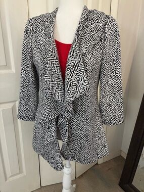 Calvin Klein Black & White Textured Open-Front Jacket